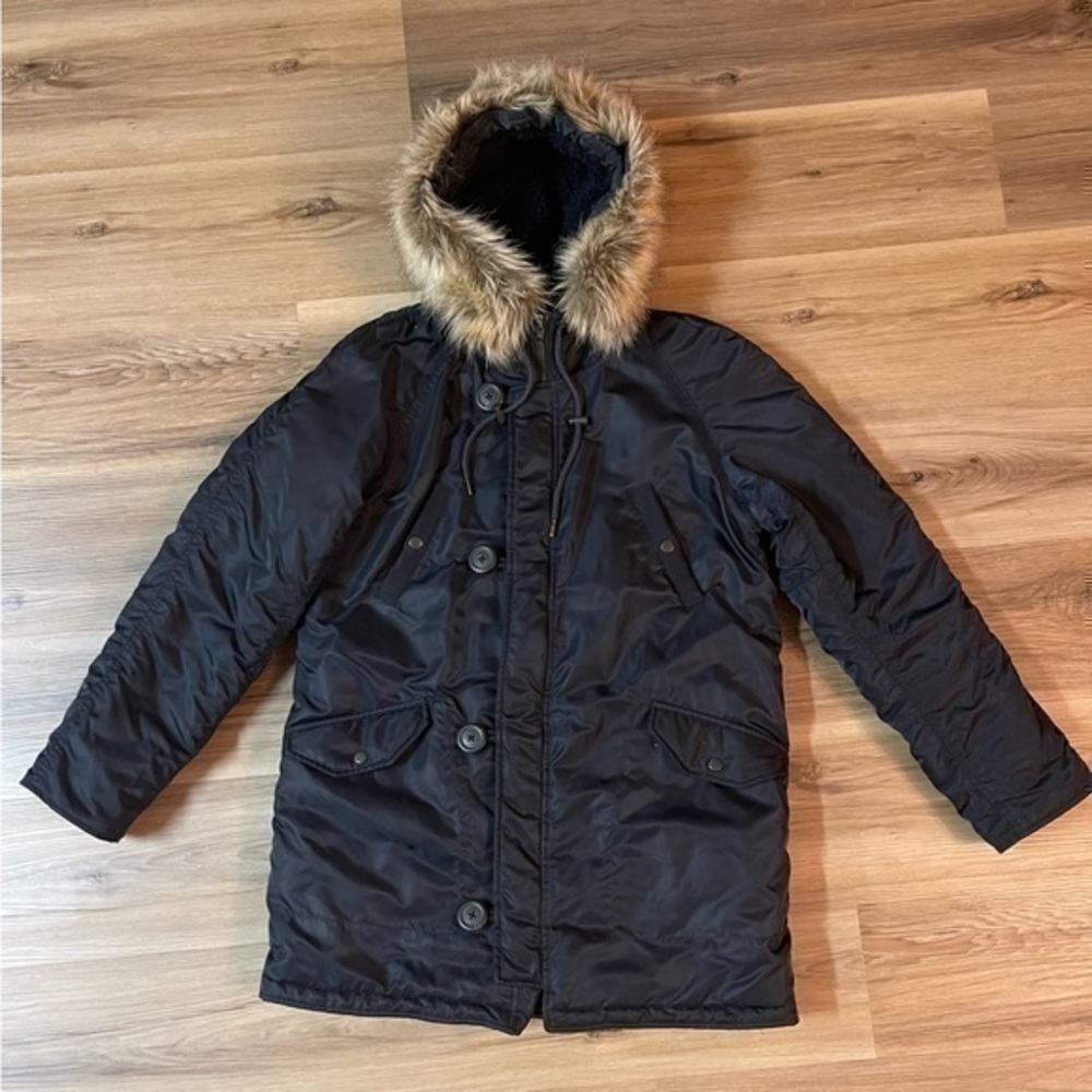 J Crew Navy Winter Parka with Gorgeous Full Faux Fur Trim Hood